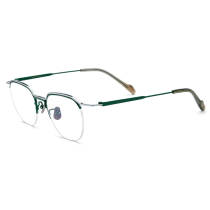 Half Rim Titanium Glasses LE3016 - Silver & Green