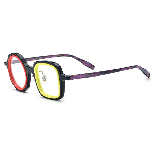 Cool Glasses Black with Anti-Allergy Acetate - Unique Round and Square Frame LE3006 for Stylish Comfort