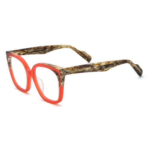 Red Framed Glasses - LE3027 Frosted Red Acetate Square Frames with Colorful Temples