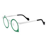 Cool Glasses - Stylish Green & White Titanium Round Glasses with Unique Triangular Accents, LE3015