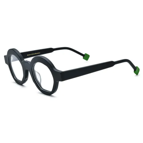 Black Round Acetate Glasses – LE3025: Frosted Design with Durable Comfort