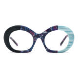 Oval Eyeglass Frames - Frosted Black & Purple Acetate Glasses with Integrated Nose Pads, LE3018