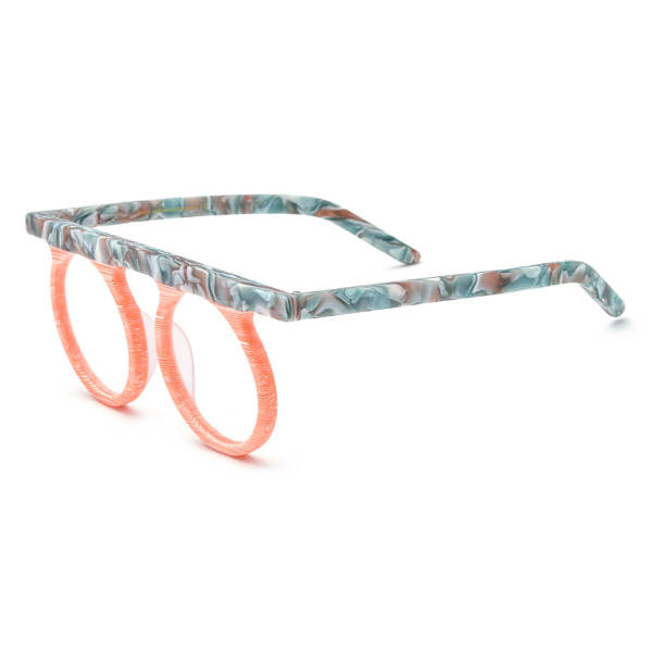 Large Round Eyeglasses - LE3026 Frosted Orange Acetate Glasses with Unique Horizontal Bridge