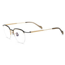 Black and Gold Glasses Frames - Lightweight, Hypoallergenic Titanium Half Rim Glasses, LE3016
