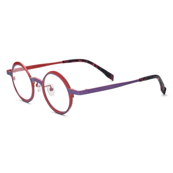 Large Round Eyeglasses in Purple and Red - Lightweight, Hypoallergenic Titanium Glasses