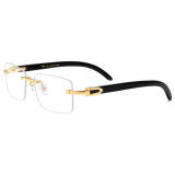 Rimless Natural Horn Glasses LH3096 with Spring Hinges - Black
