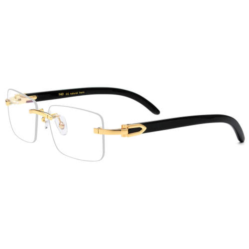 Rimless Natural Horn Glasses LH3096 with Spring Hinges - Black
