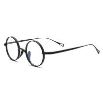 Black Round Glasses - Lightweight Titanium Glasses with Integrated Nose Pads, LE3019