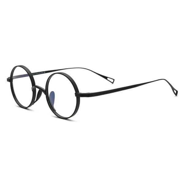 Black Round Glasses - Lightweight Titanium Glasses with Integrated Nose Pads, LE3019