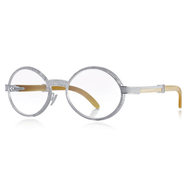 Oval Natural Horn & 925 Silver with Diamond Glasses LH3078 - White