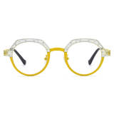Geometric Glasses Frames LE3023 - White & Yellow Titanium Design with Adjustable Nose Pads