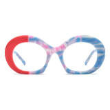 Large Glasses - Frosted Red & Blue Acetate Oval Glasses with Integrated Nose Pads, LE3018