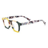 Large Square Acetate Glasses in Frosted Yellow and Green - Lightweight, Hypoallergenic, Durable Design