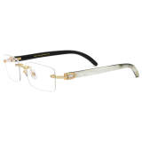 Rimless Natural Horn Glasses LH3091 with Spring Hinges - Black & White