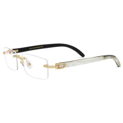Rimless Natural Horn Glasses LH3091 with Spring Hinges - Black & White