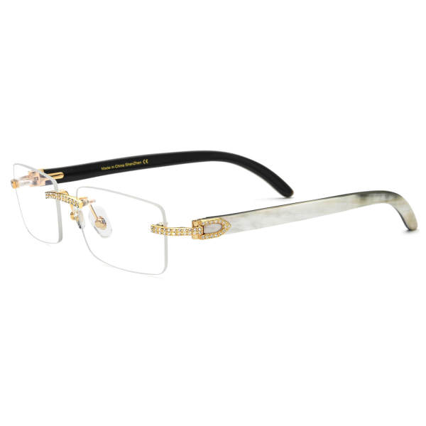 Rimless Natural Horn Glasses LH3091 with Spring Hinges - Black & White