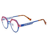 Large Frame Eyeglasses LE3023 - Pink & Blue Titanium Geometric Design with Adjustable Nose Pads