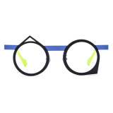Black Frame Glasses for Women - Unique Blue Titanium Round Glasses with Triangular Accents, LE3015