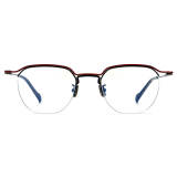 Titanium Frame Eyeglasses - Lightweight Red & Black Half Rim Glasses, LE3016
