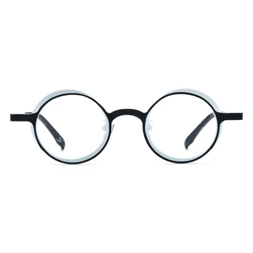 Black and White Round Titanium Glasses - Lightweight, Hypoallergenic, Durable Eyewear