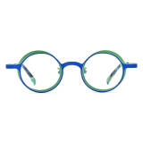 Circle Frame Titanium Glasses in Blue and Green - Lightweight, Hypoallergenic, Durable