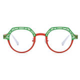 Green Glasses LE3023 - Titanium Geometric Frames in Green & Red with Adjustable Nose Pads