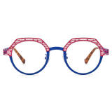 Large Frame Eyeglasses LE3023 - Pink & Blue Titanium Geometric Design with Adjustable Nose Pads
