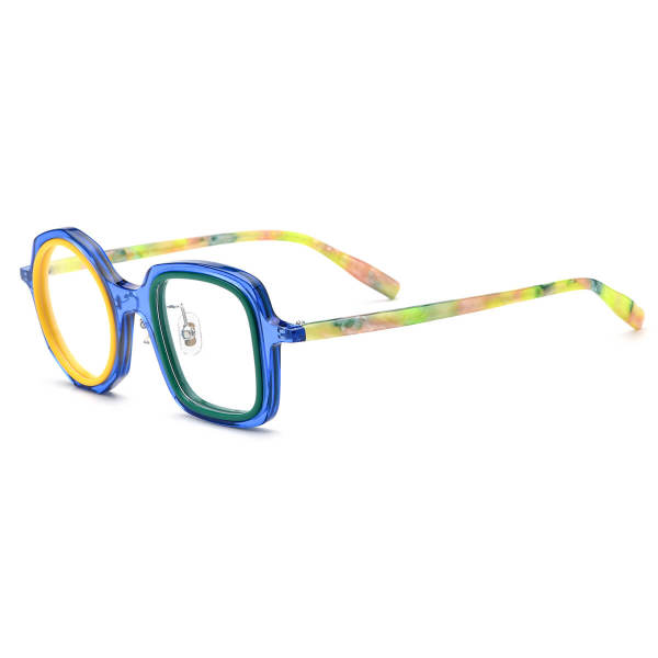 Titanium Glasses Frames Blue with Anti-Allergy Acetate - Unique Round and Square Frame LE3006