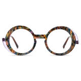 Acetate Glasses Frames - Lightweight Tortoise Shell Round Glasses with Color Blocking and Wavy Temples, LE3017