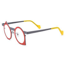 Titanium Optical Glasses - Stylish Red & Gunmetal Round Glasses with Unique Triangular Accents, LE3015