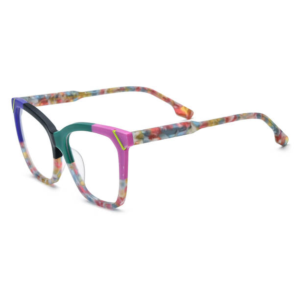 Frosted Black & Green Square Eyeglass Frames LE3022 - Durable and Stylish Acetate Glasses