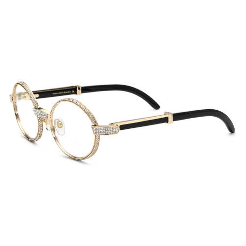 Luxurious Oval Glasses with Diamond Accents & Black Natural Horn Temples - Spring Hinges