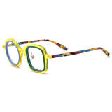 Yellow Glasses with Anti-Allergy Acetate - Unique Round and Square Frame LE3006 for Stylish Comfort