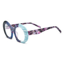 Oval Eyeglass Frames - Frosted Black & Purple Acetate Glasses with Integrated Nose Pads, LE3018