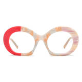 Red Eyeglass Frames - Frosted Red & Pink Acetate Oval Glasses with Integrated Nose Pads, LE3018