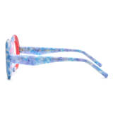 Large Glasses - Frosted Red & Blue Acetate Oval Glasses with Integrated Nose Pads, LE3018