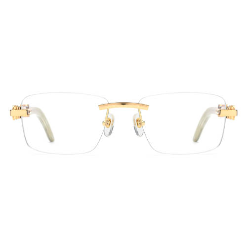 Rimless Natural Horn Glasses LH3092 with Spring Hinges - White