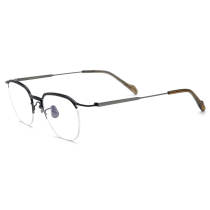 Half-Rim Glasses for Men - Lightweight Black & Gunmetal Titanium Glasses, LE3016