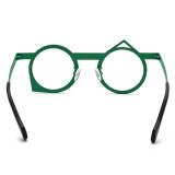 Large Round Glasses - Stylish Red & Green Titanium Glasses with Unique Triangular Accents, LE3015