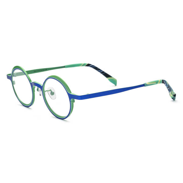 Circle Frame Titanium Glasses in Blue and Green - Lightweight, Hypoallergenic, Durable
