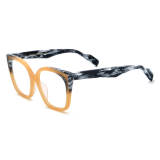 Large Square Glasses - LE3027 Frosted Yellow Acetate Frames with Colorful Temples