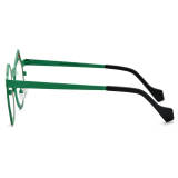Large Round Glasses - Stylish Red & Green Titanium Glasses with Unique Triangular Accents, LE3015