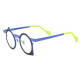 Black Frame Glasses for Women - Unique Blue Titanium Round Glasses with Triangular Accents, LE3015