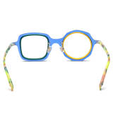 Titanium Glasses Frames Blue with Anti-Allergy Acetate - Unique Round and Square Frame LE3006