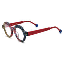 Red Round Acetate Glasses – LE3025: Frosted Design with Vibrant Colors