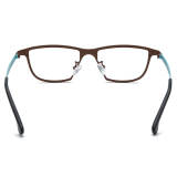 Titanium Eyeglass Frames - LE3059 Brown Rectangle Glasses with Blue Temples