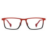Red Eyeglasses - Titanium Rectangle Frames with Gradient Red to Black
