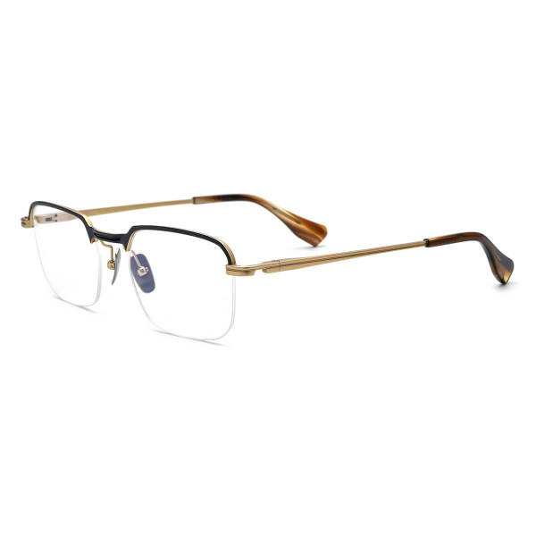 Black and Gold Glasses - Stylish Titanium Half Rim Glasses LE3042