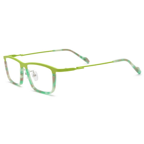Wide Frame Glasses - LE3054 Green Rectangle Glasses with Titanium Frame