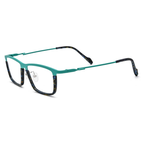 Titanium Frame Eyeglasses - LE3054 Cyan Green Rectangle Glasses